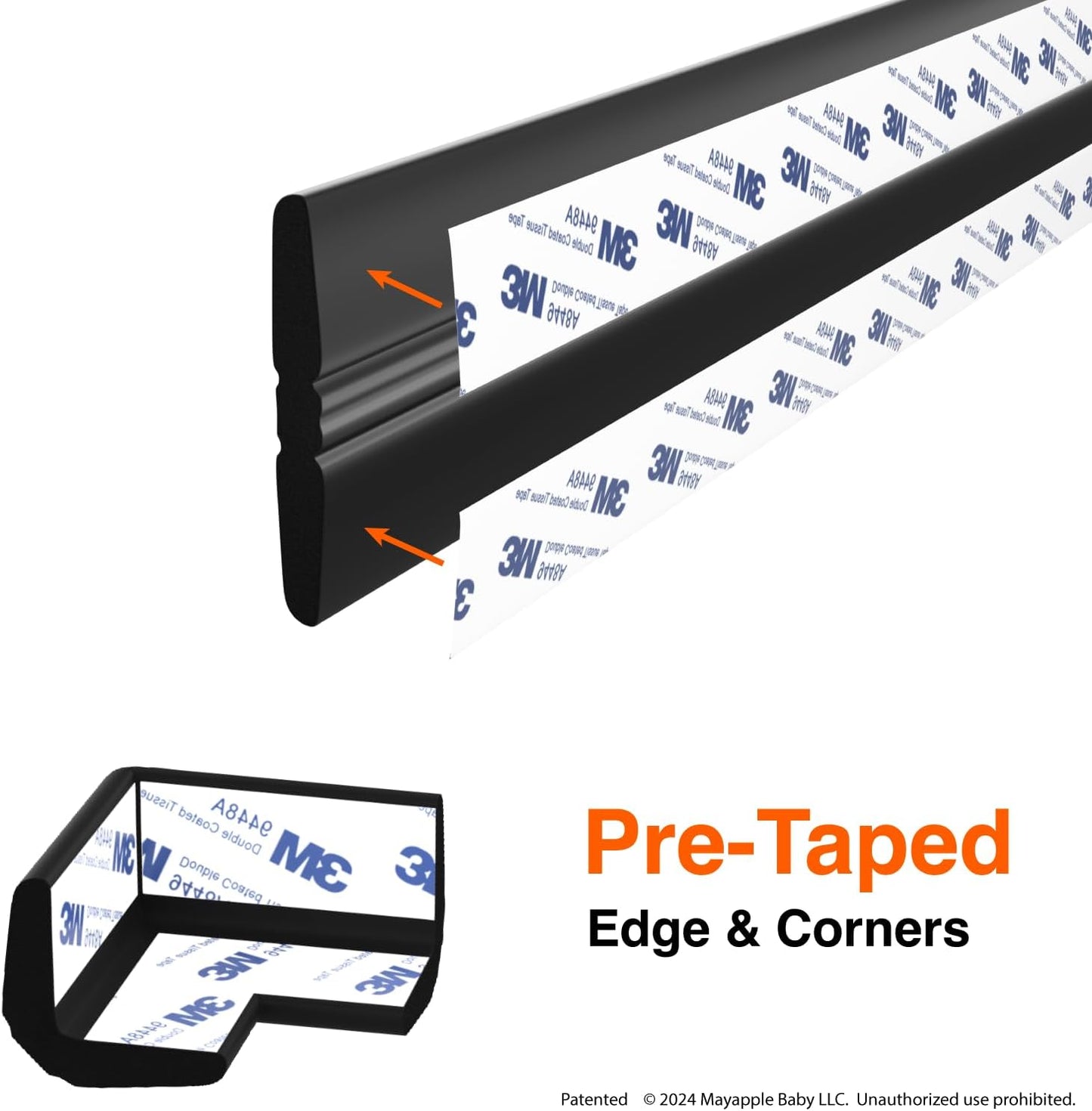 Roving Cove PreFit (Classic) Furniture Edge Corner Protector (Standard 15ft Edge 4 Corners), Baby Proofing Bumper Guards, Coffee Brown, Pre-Taped, for Straight Smooth Surfaces