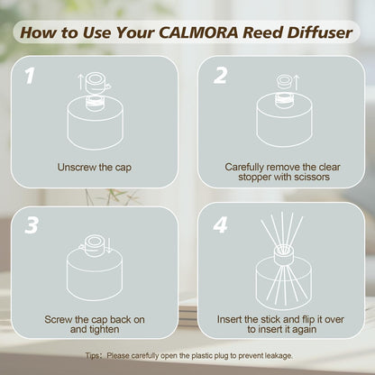 CALMORA Flameless Diffuser for Home, 3-Pack 50ml (1.7fl Oz) Essential Oil Reed Diffuser Set with 15 Sticks | Room Air Freshener for Bedroom, Bathroom for Women Men