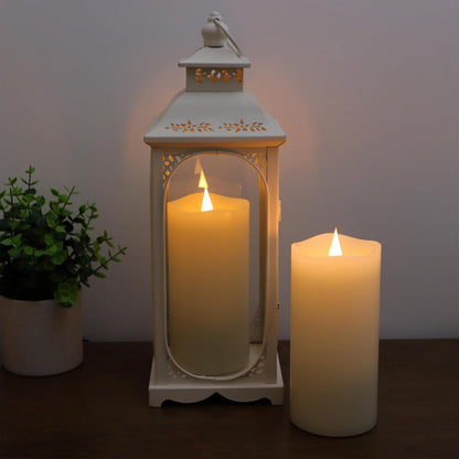 TECHLONG Flameless Candles with Remote Timer, 3D Moving Flickering Flame Battery Operated Candles Lasting 1000+ Hours, 3" x 5" Ivory Real Wax Electric LED Pillar Candles, Set of 2
