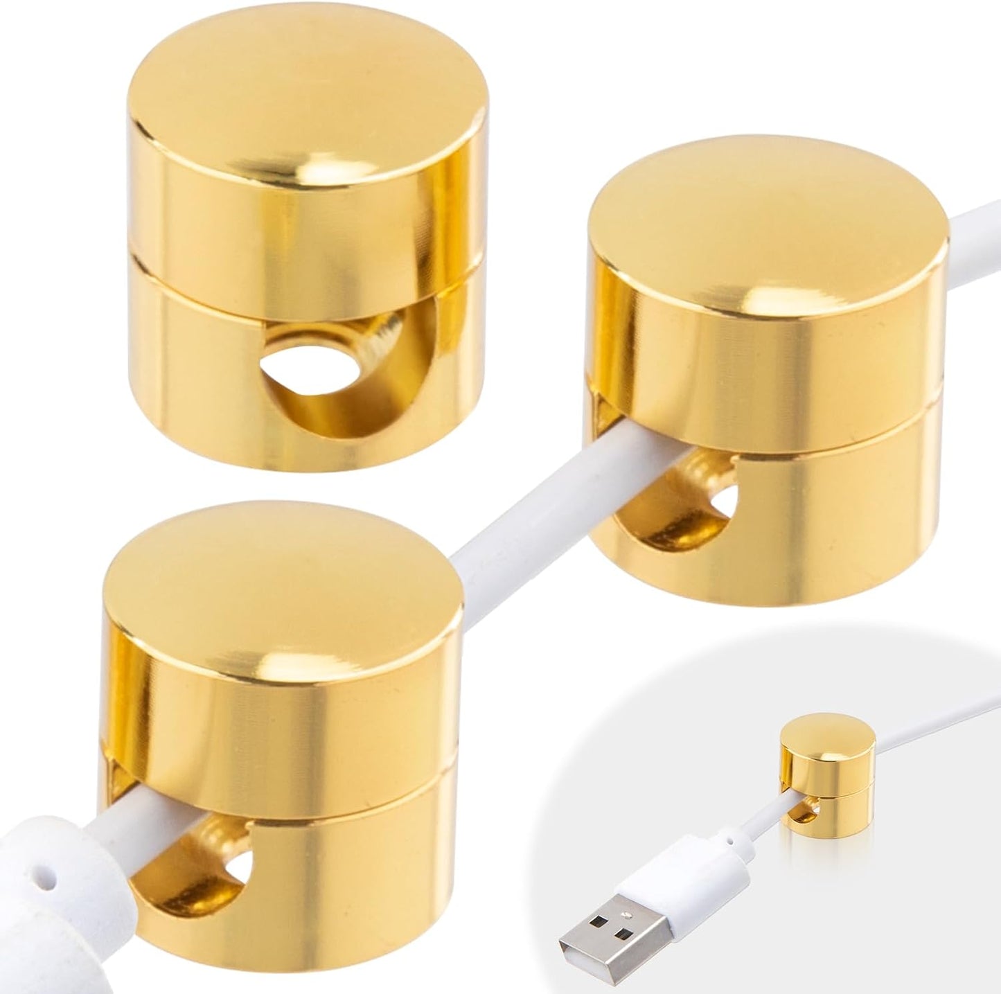 3pcs Cable Anchors for Desk, Adhesive Metal Cord Organizers, Adjustable 2-in-1 Cord Clips Charger Cable Management for Nightstand Office Home Desktop Wall- Gold & Copper & Black