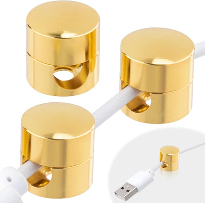 3pcs Cable Anchors for Desk, Adhesive Metal Cord Organizers, Adjustable 2-in-1 Cord Clips Charger Cable Management for Nightstand Office Home Desktop Wall- Gold & Copper & Black