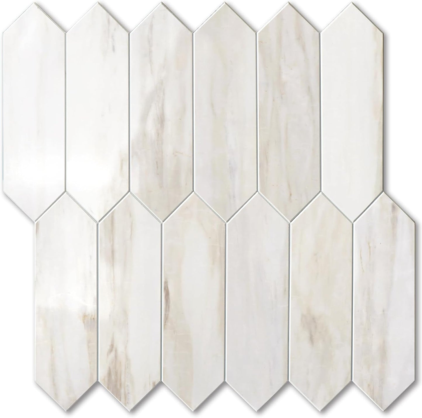 Vamos Tile Glossy Dolomite White Backsplash Tile Peel and Stick, 12.8 x 12.8 Inch 10 Sheets Long Hexagon PVC Self Adhesive Mosaic Wall Tiles Stick on Backsplash for Kitchen and Bathroom