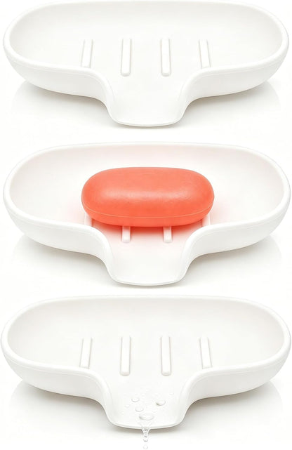 3 Pack Silicone Soap Dish with Drain, Bar Soap Holder for Shower/Bathroom, Self Draining Waterfall Soap Tray/Saver for Kitchen, Keep Soap Dry, Easy to Clean