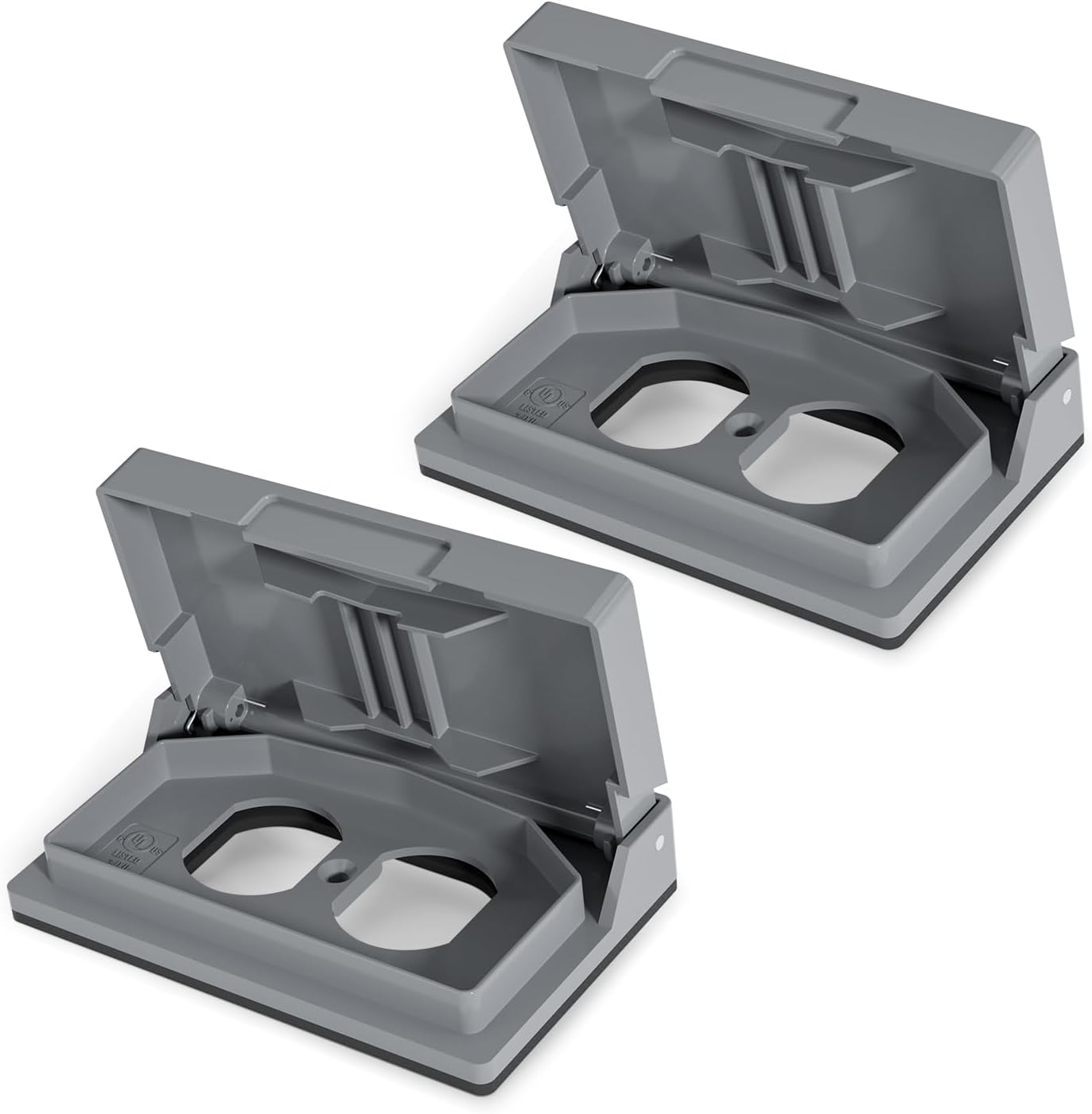ELEGRP Horizontal Outdoor Cover for Duplex Receptacles, 2-Hole Weatherproof Wall Plate, Outdoor Electrical Outlet Cover, Standard Size 1-Gang 4.55” x 3.02”, Thermoplastic, 1 Pack, Grey