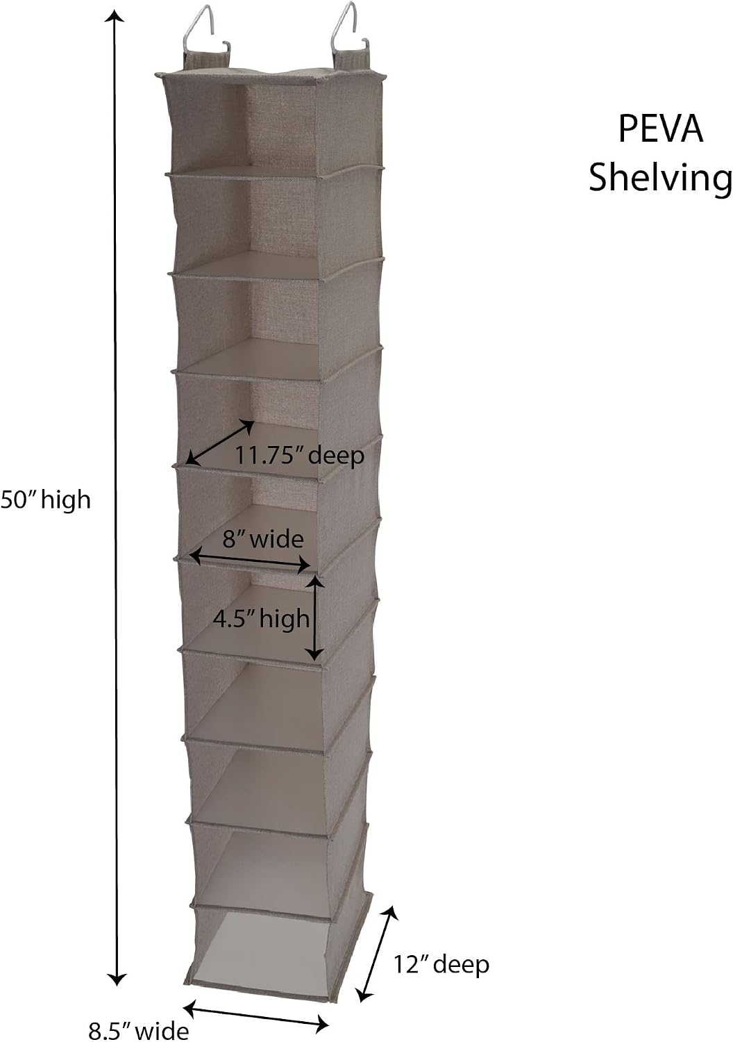 Household Essentials 311322 Hanging Shoe Storage Organizer for Closets |10 Pocket Shelves | Natural Canvas