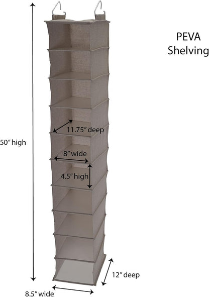 Household Essentials 311322 Hanging Shoe Storage Organizer for Closets |10 Pocket Shelves | Natural Canvas