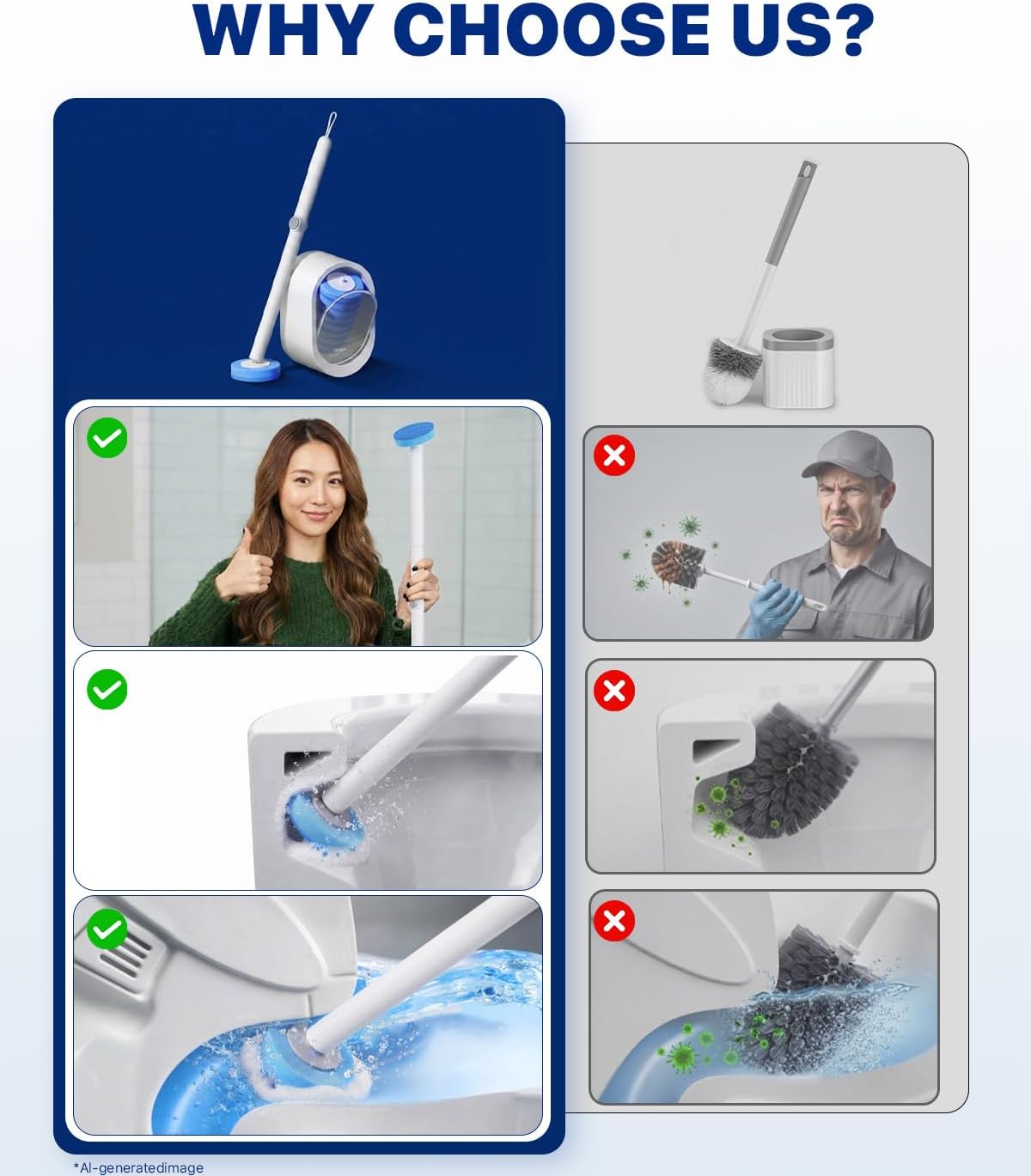 SOPAMI Disposable Toilet Brush and Holder Set with 16 Refills for Bathroom | Disposable Toilet Cleaning System,Toilet Wand Kit,Wall-Mounted or Floor-Standing Holder Toilet Cleaning Stick Touch Free