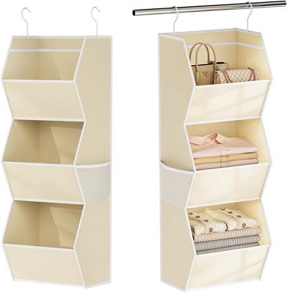 Hanging Closet Organizer 4 Shelf Collapsible Bedroom Closet Organizers and Storage Hanging with Mesh Pockets for Clothes, Fabric Hanging Storage Bins for Wardrobe Closet Organization and Storage, Grey
