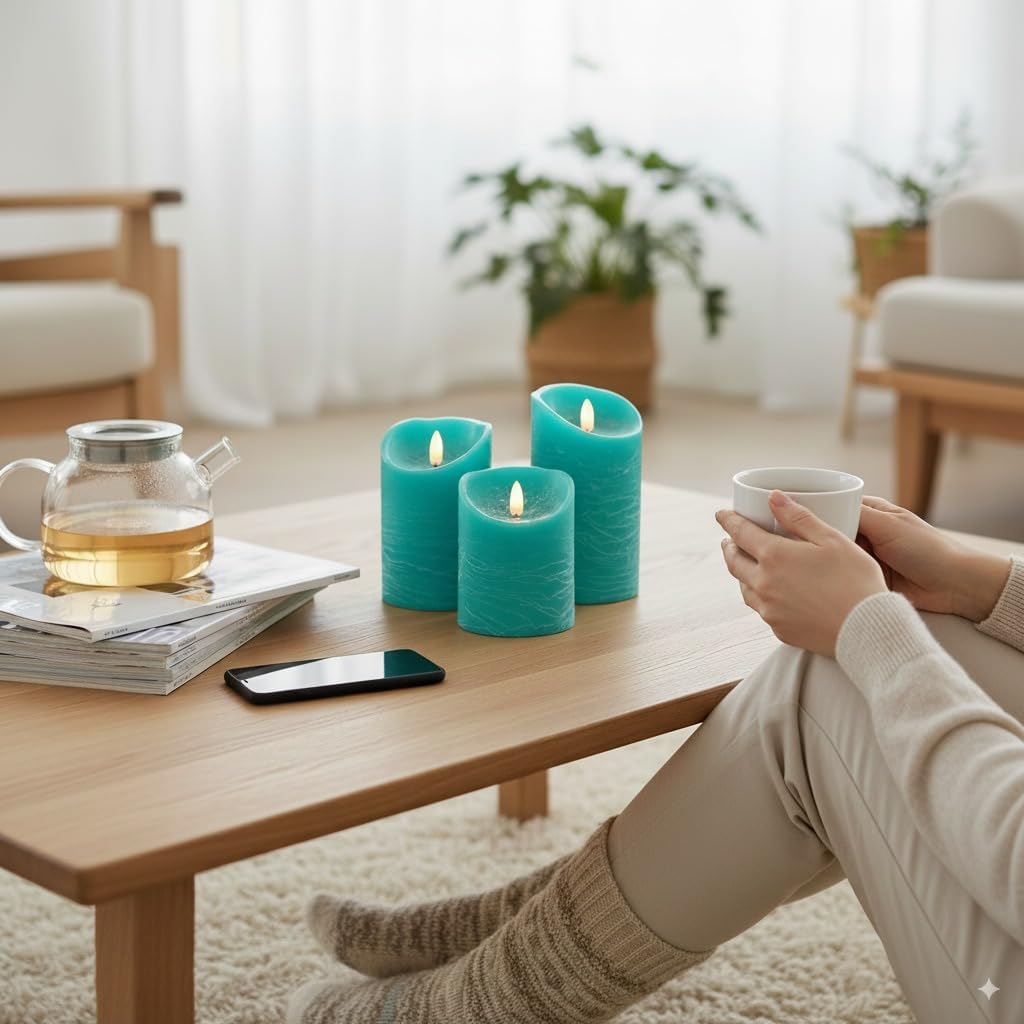 VENTA Set of 3 White Pillar Candles | Real Wax Battery Operated Flickering LED Candles with Remote | Timeless Decor for Farmhouse, Modern & Mantel Displays