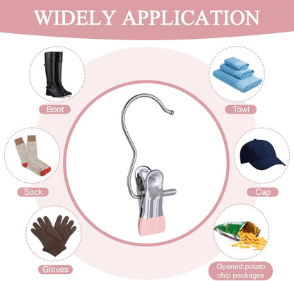 50PCS Space-Saving Clothespin Hat Pants Storage Hanging Travel Hook, Portable 360° Rotating Stainless Steel Hanging Hook Clips Towel Clips,Laundry Hooks Hanging Clips with Clips for Home and Travel
