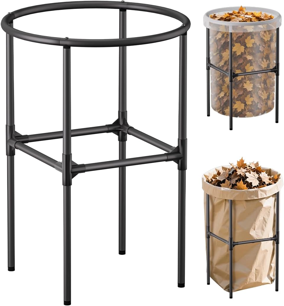 Heavy-Duty Garden Trash Bag Holder – 30-45 Gallon Outdoor Yard Waste Bag Stand Metal Frame Lawn Leaf Bag Holders with Adjustable Feet, Detachable Legs for Leaves, Yard Waste, Camping (M)