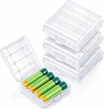 Skrfren 4 pcs AA/AAA Battery Organizer Storage Case, Clear Battery Holder Case Small Batteries Organizer for Drawer