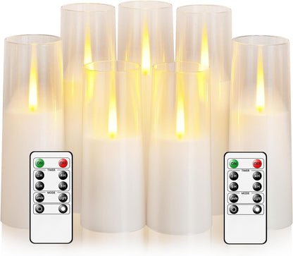 kakoya Flameless Candles Upgraded Realistic Flickering Flame,Battery Operated LED Candles with Remote Timers,Acrylic Electric Candles Set of 3(D 3" xH 4" 5" 6")（Grey）