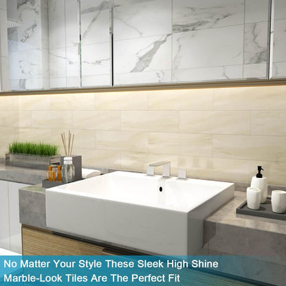 BeNice Peel and Stick Backsplash for Kitchen Tile,Peel and Stick Tiles for Walls Tile Stickers Waterproof Marble Tile Backsplash 3.85"x11.73"(16Tiles) White Gray