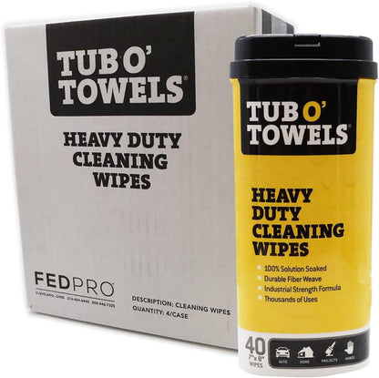 Tub O' Towels Heavy-Duty Multi-Surface Cleaning Wipes, 7" x 8", 40 Count Canister, Removes Grease, Grime, and Tough Stains, Durable Disposable White Wipes for Home, Garage, and Outdoor Cleaning Tasks | industrial-disposable-wipes