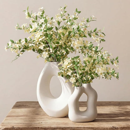Ceramic Vase Set of 2, Modern Donut Vases for Nordic Minimalist Boho Home Decor, Centerpieces for Dining Tables Living Room Shelf Bookshelf Mantel Entryway Office House