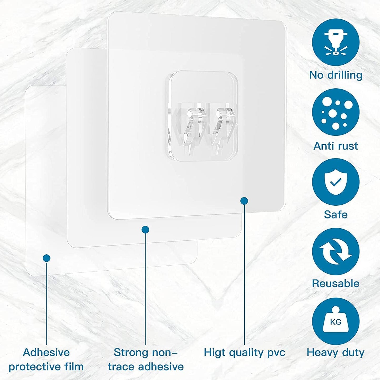 Heavy Duty Adhesive Hooks 33 lb(Max) 15KG,Waterproof and Oilproof Reusable Seamless Hooks Heavy Duty Wall Hook for Kitchen Bathroom Office 24 Pack
