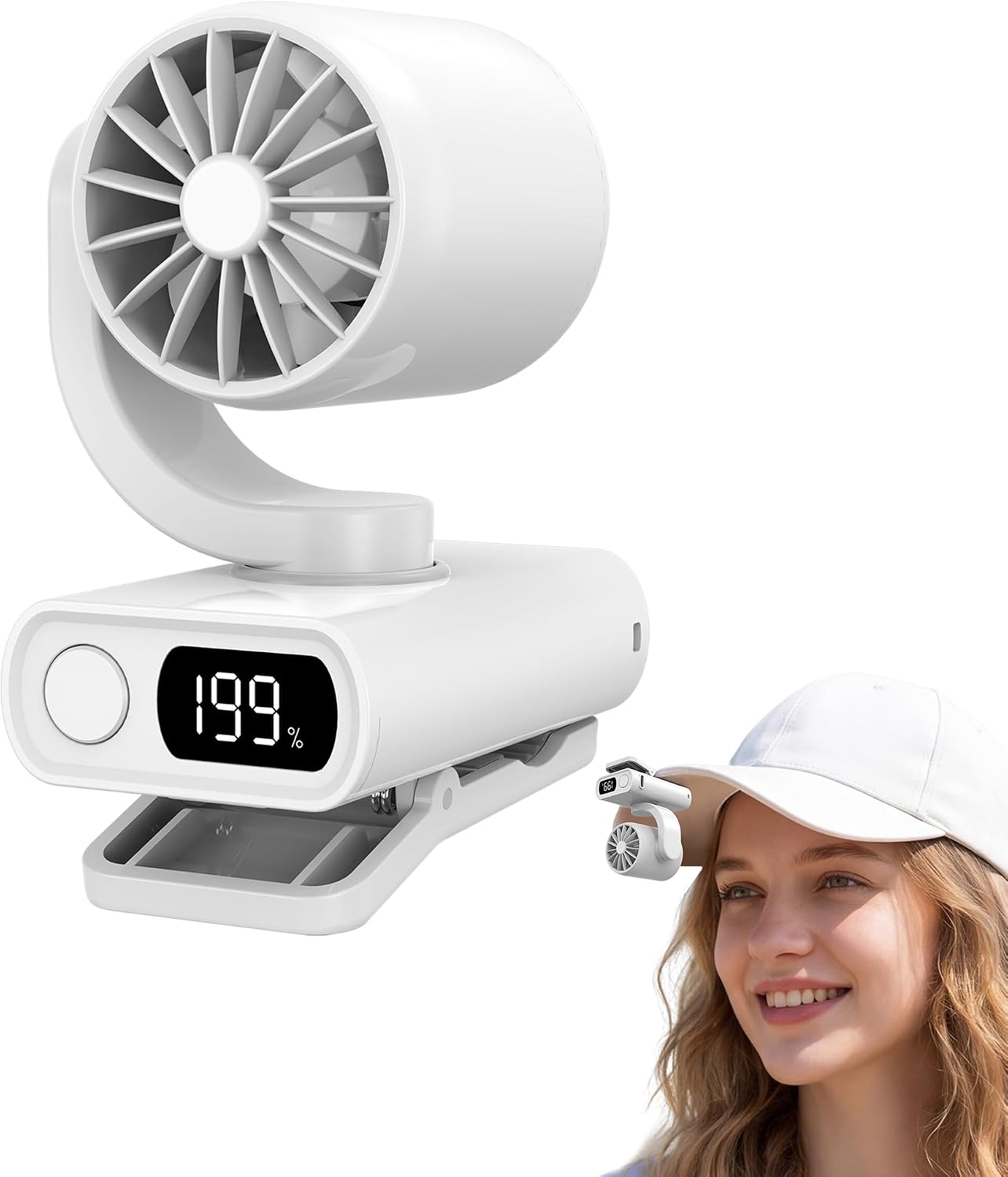 3 in 1 Clip On Portable Fan, Quiet Lash Extension Fan, Baby Stroller Fan, Rechargeable Handheld Pocket Fan with LED Display, 5 Speed 8000RPM Turbo Cooling Fan for Travel, Concert, Office, Makeup,Desk