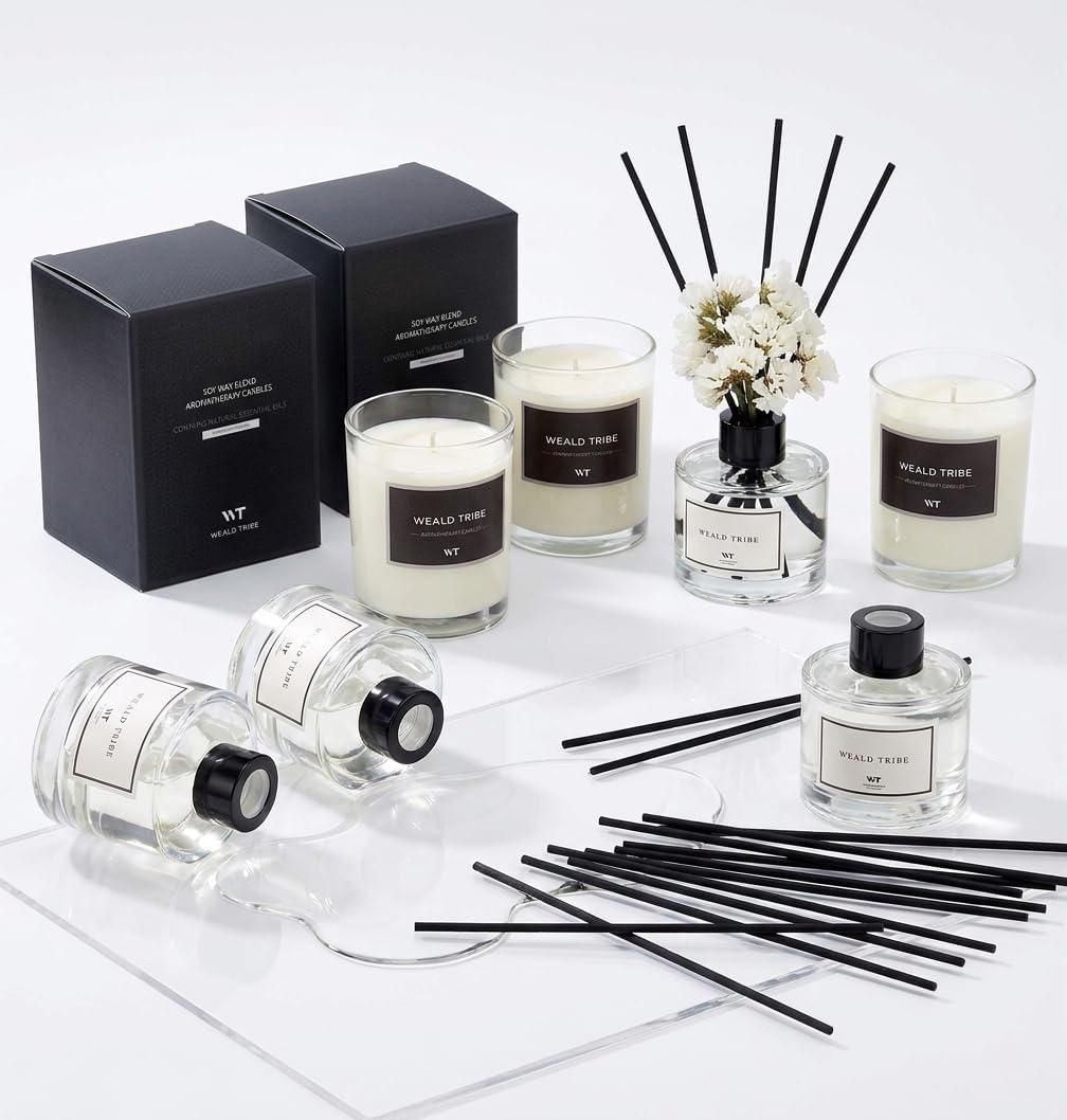 WEALD TRIBE Real Flower Reed Diffuser Set of 3 for Bathroom Air Fresheners, Oil Defusers | Fresh Linen/Ocean/Eucalyptus & Mint Scent(1.7 fl oz Each Pack) Home Fragrance with 12 Stick | Shelf Decor