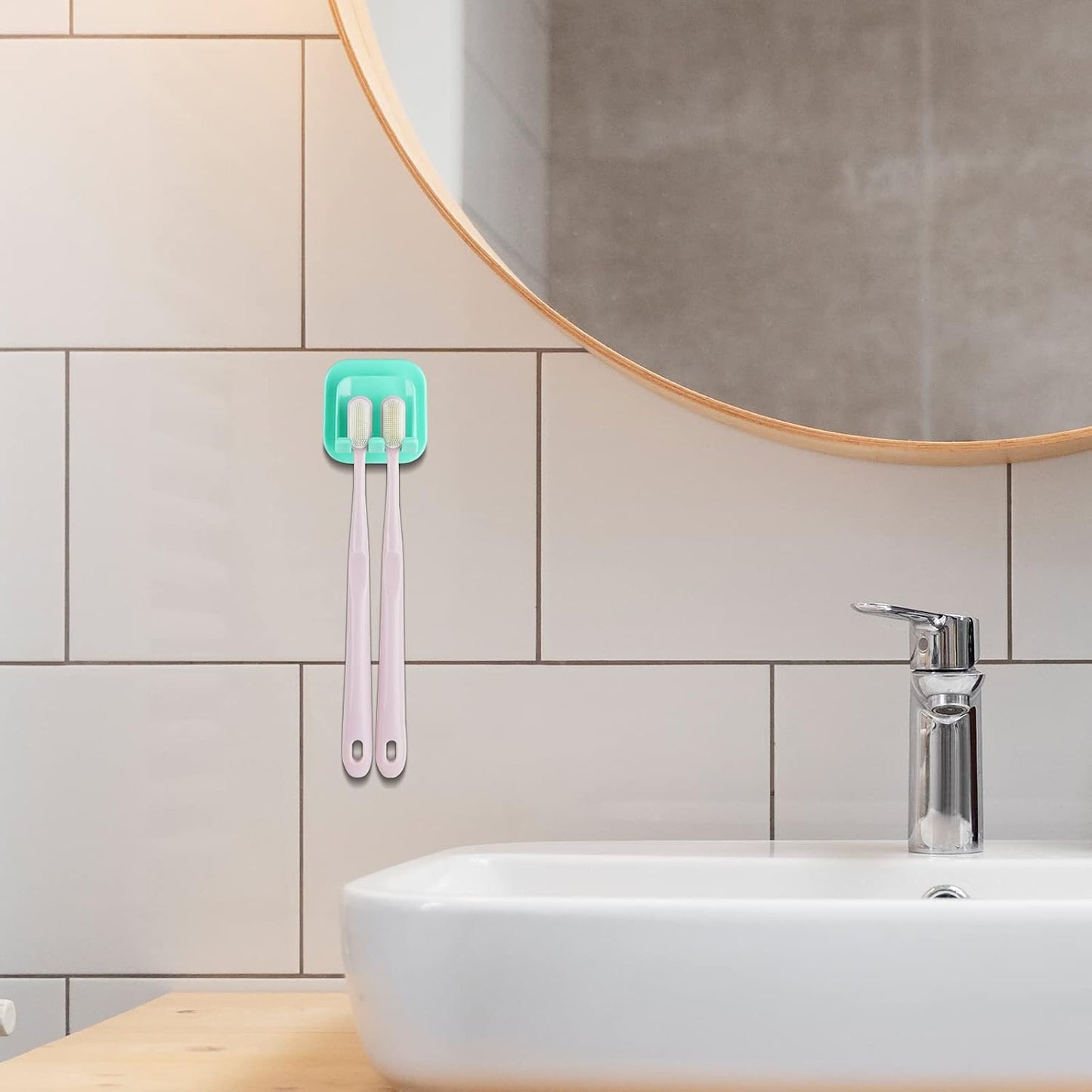 2 PCS Self-Adhesive Toothbrush Holders Wall Mounted, Water Proof Toothbrush Hook, 3 in 1 with Toothbrush Hanger Toothpaste Holder and Gargle Cup Holder for Bathroom Shower (White)
