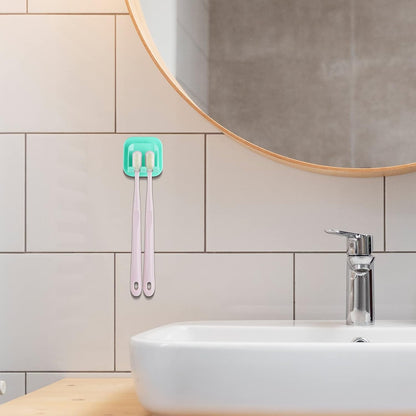 2 PCS Self-Adhesive Toothbrush Holders Wall Mounted, Water Proof Toothbrush Hook, 3 in 1 with Toothbrush Hanger Toothpaste Holder and Gargle Cup Holder for Bathroom Shower (White)