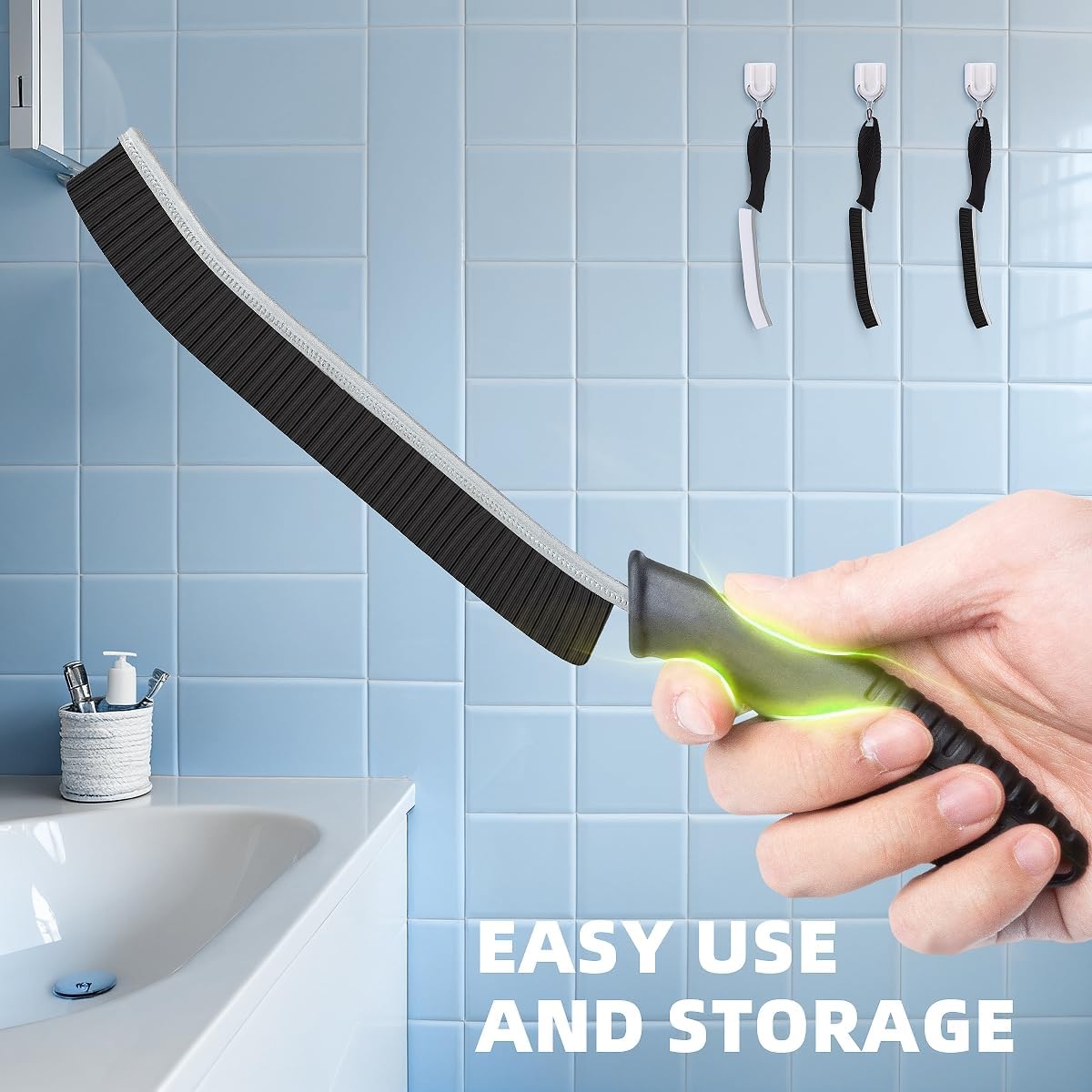 TQRR 3Pcs Hard Bristle Crevice Cleaning Brush, Scrub Brush, Kitchen Sink Cleaning Brush, Grout Brush, Corner Brush Cleaning Tools for Toilet, Bathroom, Gap, Home, Household, Window (3, Black)