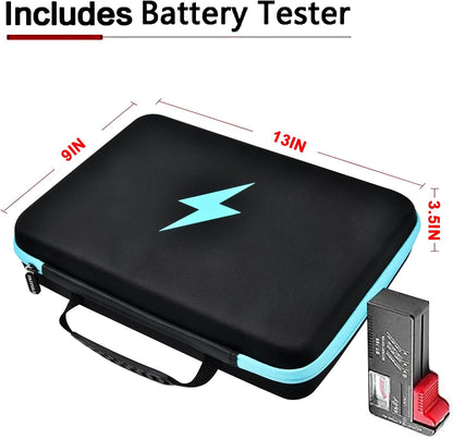 PAIYULE Battery Organizer Storage Case Box with Tester Checker, 220+ Batteries Holder Bag fits for AA AAA AAAA 9V C D Home Garage Container (Fits 220+ Batteries) (Fits 220+ Batteries)