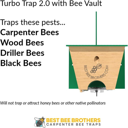 Best Bee Brothers Turbo Trap 2.0, Professional-Grade Carpenter Bee Trap for Outside with Bee Vault, Large Viewport & Spring-Loaded Door, 4.1” W x 4.8” H x 5.9” D