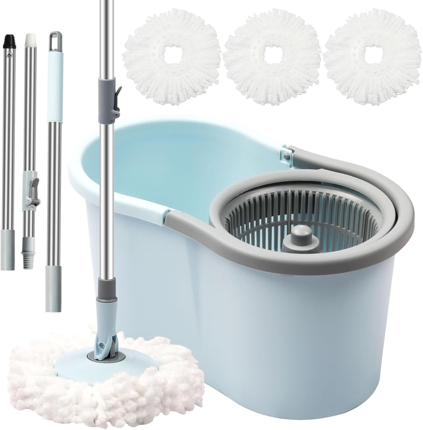 Spin Mop and Bucket with Wringer Set,360° Mop and Bucket System with 3 Microfiber Mop Refills and 50" Extended Handle for Floor Cleaning