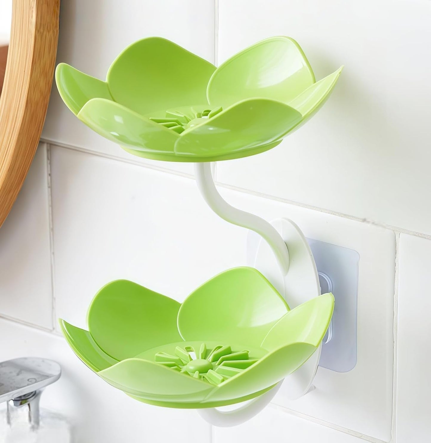 Soap Dish Holder for Shower Bar Double Layer Cute Lotus Shape Adhesive Tray Sink Wall Mounted Shampoo NO-Drilling Self Draining Hanging Saver Rack Plastic Bathroom Bathtub Kitchen，Pink