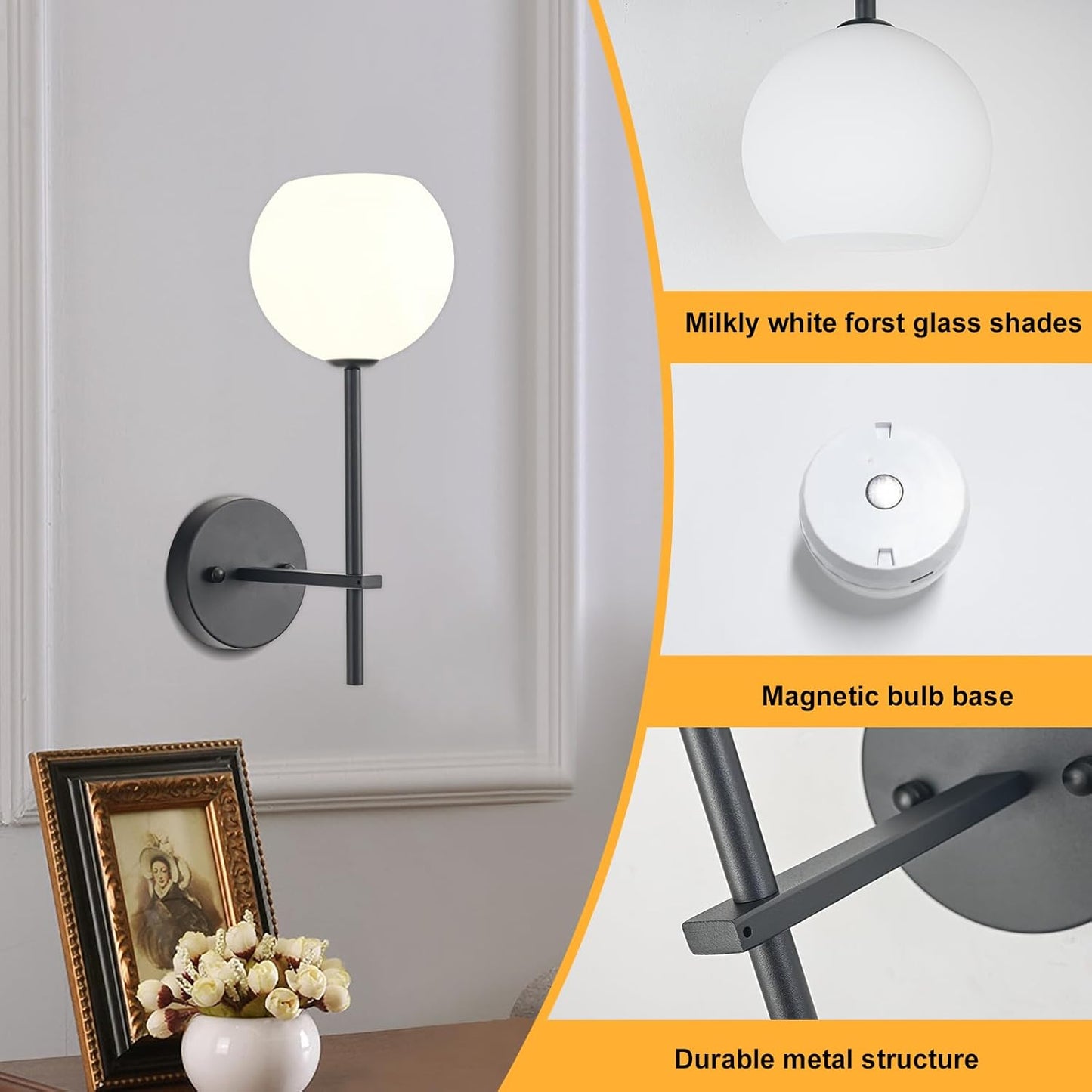 Brass Battery Operated Wall Sconces Set of 2, Rechargeable Wireless Wall Lights with Milky White Frosted Glass, 12 RGB and 3CCT Dimmable, Wall Lamps with Remote for Bedroom Living Room Hallway