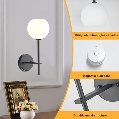 Brass Battery Operated Wall Sconces Set of 2, Rechargeable Wireless Wall Lights with Milky White Frosted Glass, 12 RGB and 3CCT Dimmable, Wall Lamps with Remote for Bedroom Living Room Hallway