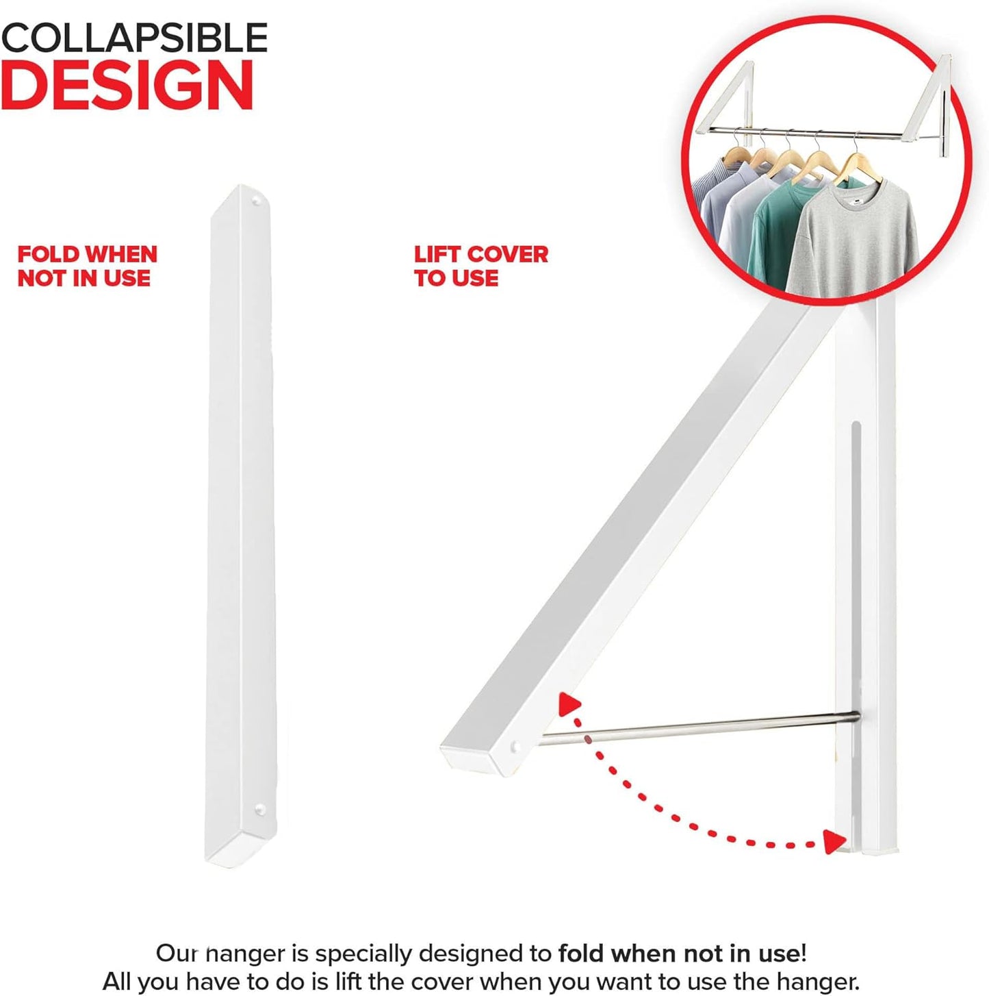 Double Foldable Clothing Rack w/ Extension Rod, Wall-Mounted Retractable Clothes Hanger for Laundry Dryer Room, Hanging Drying Rod, Small Collapsible Folding Garment Racks, Dorm Accessories (Black)