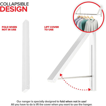 Double Foldable Clothing Rack w/ Extension Rod, Wall-Mounted Retractable Clothes Hanger for Laundry Dryer Room, Hanging Drying Rod, Small Collapsible Folding Garment Racks, Dorm Accessories (Black)