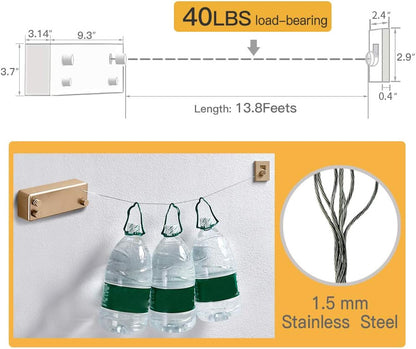 BESy Retractable Clothesline ABS case+Aluminum Dryer with Adjustable Stainless Steel Double Rope String Hotel Style Heavy Duty,Wall Mounted Method, 13.8 Feets,White
