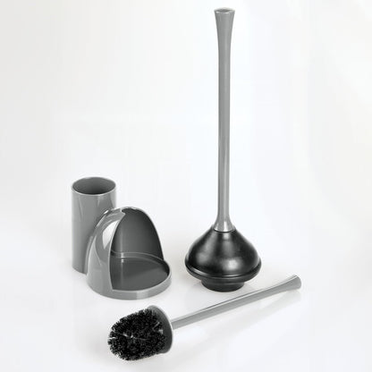 iDesign Compact Toilet Brush and Plunger Set, Gray | Bathroom Cleaning, Storage