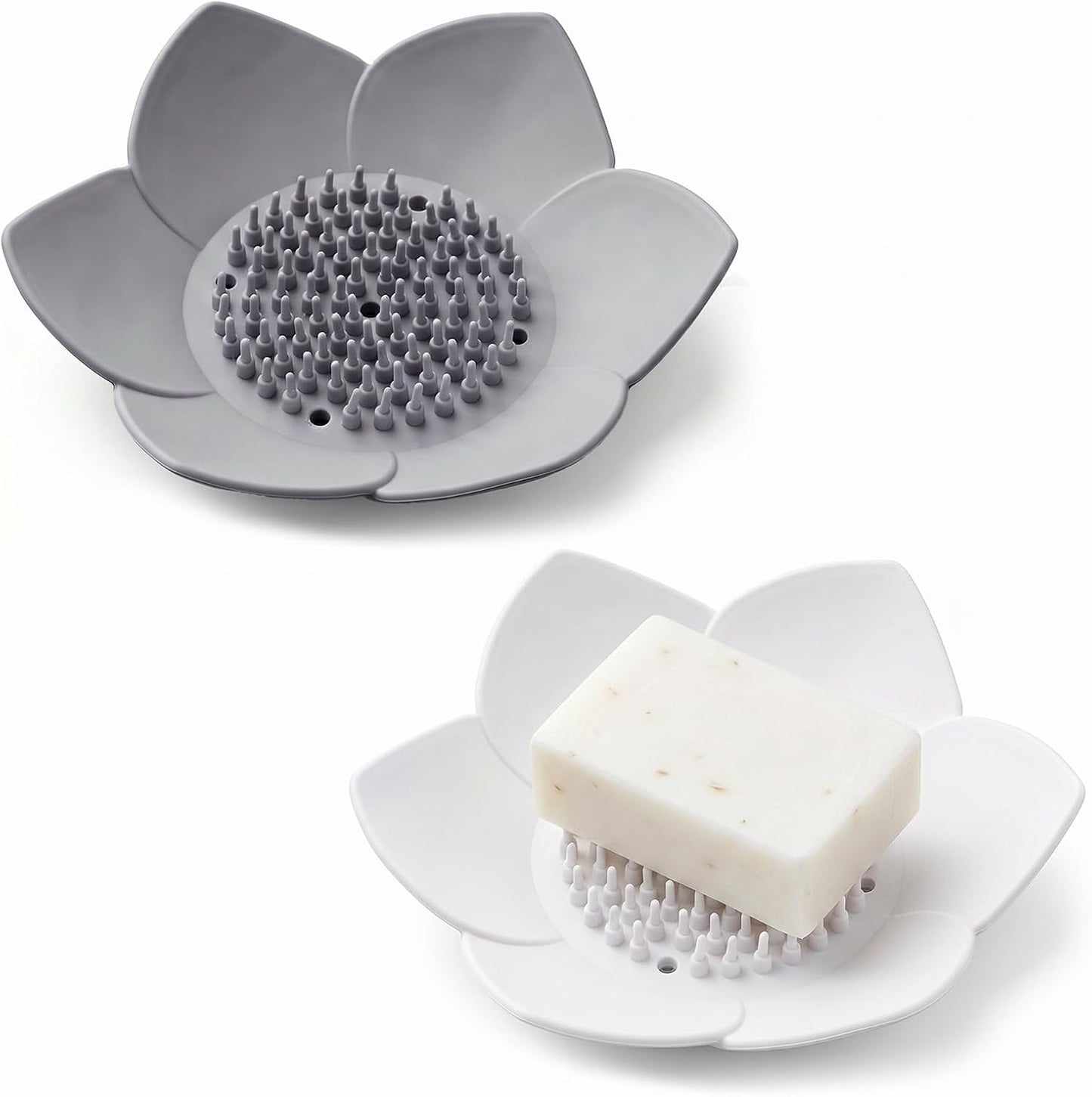 JJUNW 2 Pack Silicone Soap Holder with Self Draining, Lotus Shower Steamer Trays Soap Dish for Shower Sink Bathtub - Non-Slip Bar Soap Saver Extend Soap Life