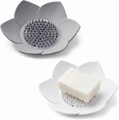 JJUNW 2 Pack Silicone Soap Holder with Self Draining, Lotus Shower Steamer Trays Soap Dish for Shower Sink Bathtub - Non-Slip Bar Soap Saver Extend Soap Life