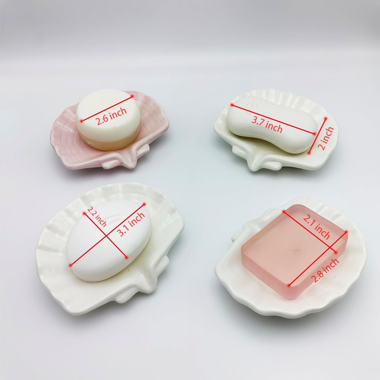 Ceramic Soap Holder, Sea-Shell Soap Tray with Self Draining, Soap Tray for Sink Washroom Bathroom Shower, Small Cute and Elegant Holder with Glaze, Easy Cleaning (White)