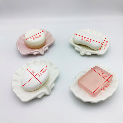 Ceramic Soap Holder, Sea-Shell Soap Tray with Self Draining, Soap Tray for Sink Washroom Bathroom Shower, Small Cute and Elegant Holder with Glaze, Easy Cleaning (White)