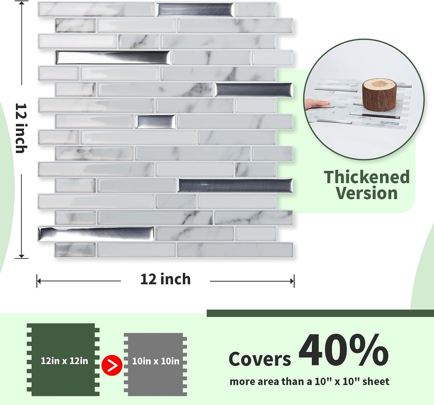 LONGKING 10-Sheet Extra Thick Peel and Stick Backsplash Tiles, Waterproof Kitchen Backsplash Peel and Stick Tile, Self-Adhesive Backsplash for Kitchen, Beige & White