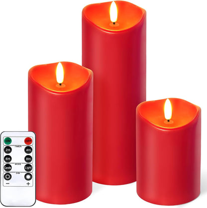 Outdoor Flameless Candles with Remote Timer - Waterproof Realistic Flickering LED Pillar Electric Battery Operated Fake Candle for Holiday Home Wedding Fireplace Decor - Ivory White 3 Pack (4”6”8”)