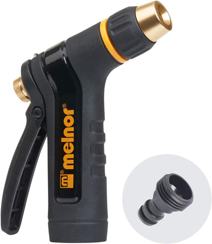 Melnor 65020-AMZ Metal Multi-Pattern Hose Nozzle with Rear Trigger Grip, 7 Spray Patterns, Heavy-Duty Metal Construction, Quick Connect Adapter, Black, Orange
