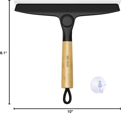 MR.SIGA All Purpose Silicone Squeegee for Shower Door, Mirror, Glass, Streak Free Shower Squeegee, Pivoting Bamboo Handle, Includes 1 Suction Hook, 10 inch Wide, 1 Pack