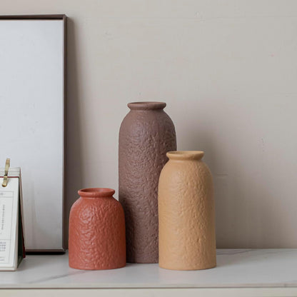 Ceramic Vase Set-3, Small Flower Vases for Decor, Modern Boho Farmhouse Style, Decorative Vases for Pampas Grass & Dried Flowers, Distressed Finish (Beige)