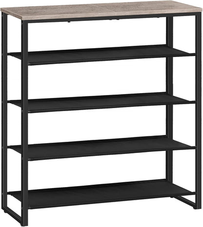 HOOBRO Shoe Rack, 4 Tier Shoe Storage Organizer with 3 Oxford Fabric Shelves and Top Panel, Holds 12-16 Pairs of Shoes for Entryway and Closet, Industrial, Rustic Brown BF47XJ01G1