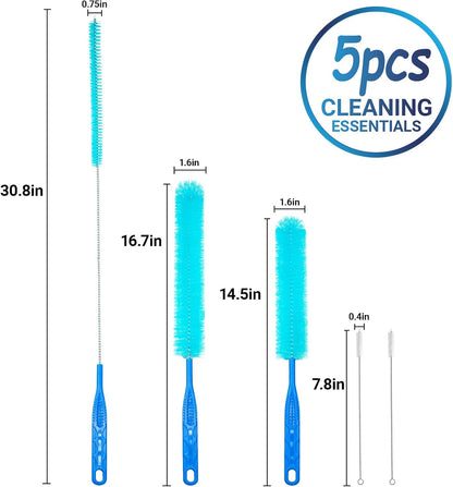 5 Pack Cleaning Brush Set, Bendable Sewer Drain Brush, Long Handle Pipe Cleaner & Straw Brush for Deep Cleaning Kitchen, Bathroom, Sink, Shower and Tub Hair Clogs