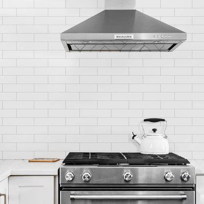 80-Piece Polished White Thick PVC Peel and Stick Backsplash, 2" x 8" Waterproof Subway Tile Peel and Stick Wall Tiles for Kitchen and Bathroom