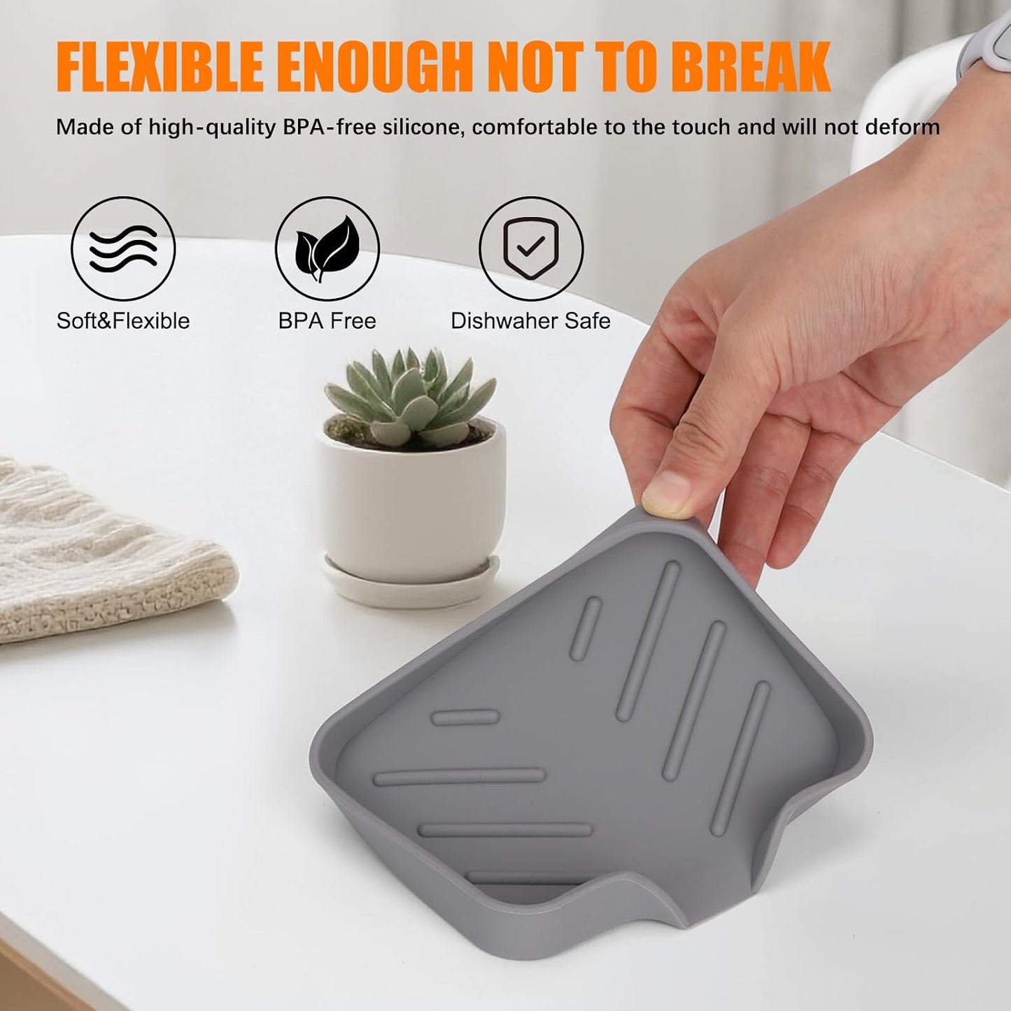 2 Pack Silicone Soap Dish, Self Draining Soap Dish, Non Slip Bar Soap and Sponge Holder for Bathroom Kitchen Sink Counter Organizer Easy to Clean Soap Tray Waterfall Soap Saver