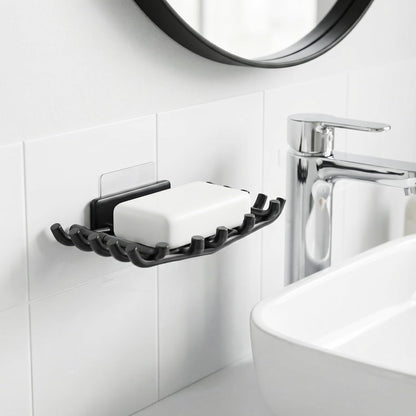 Bar Soap Holder for Shower Wall, Self Draining Plastic Bar Soap Dish Tray Container Case for Bathroom Sink, Adhesive Shower Soap Dish Holder Wall Mounted, Black 2 Pack